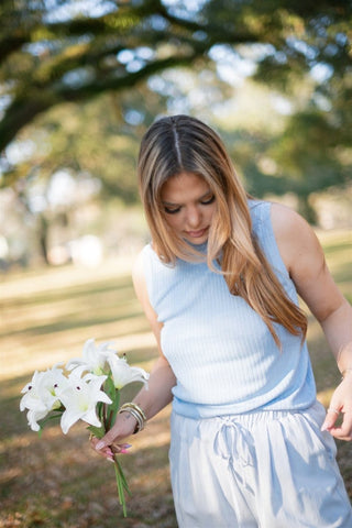Blue Sparkly Ribbed Sleeveless Top - Select Trends Boutique