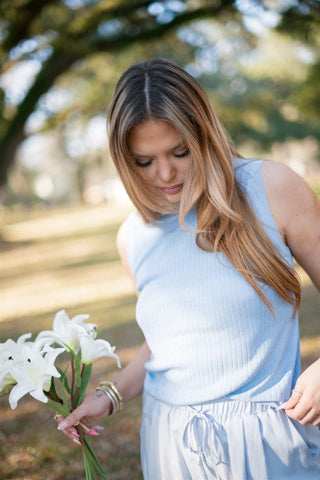 Blue Sparkly Ribbed Sleeveless Top - Select Trends Boutique