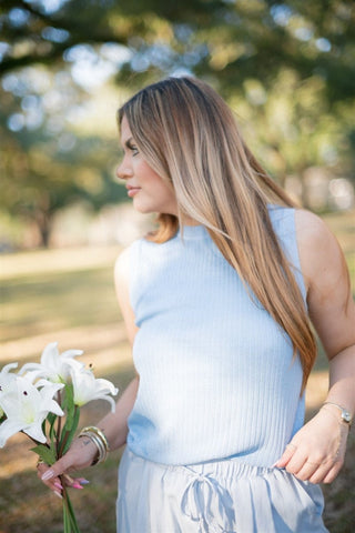 Blue Sparkly Ribbed Sleeveless Top - Select Trends Boutique