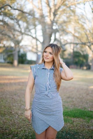 Blue Striped Asymmetrical Mini Dress | Select Trends Boutique