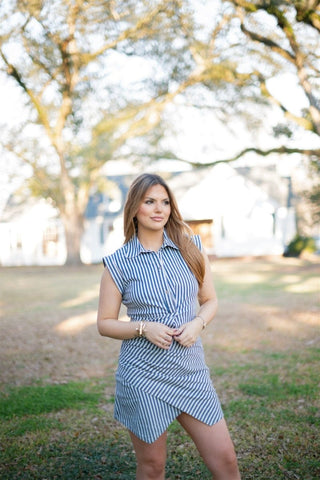 Blue Striped Asymmetrical Mini Dress | Select Trends Boutique