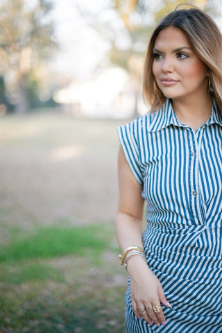 Blue Striped Asymmetrical Mini Dress | Select Trends Boutique
