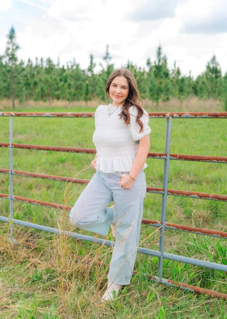 Blue Striped Barrel Jeans | Select Trends Boutique