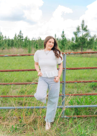 Blue Striped Barrel Jeans | Select Trends Boutique
