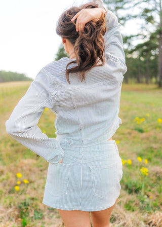 Blue Striped Denim Mini Skort - Select Trends Boutique