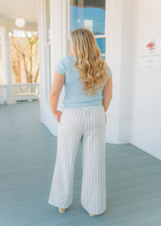 Blue Striped Drawstring Flowy Pants | Select Trends Boutique