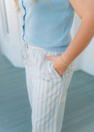 Blue Striped Drawstring Flowy Pants | Select Trends Boutique