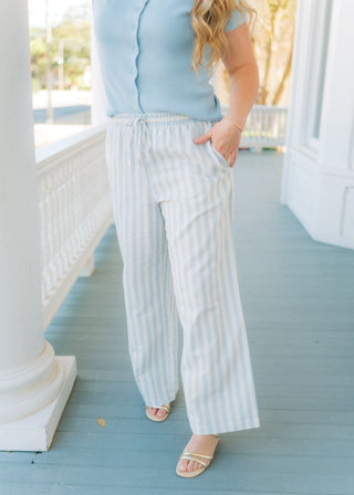 Blue Striped Drawstring Flowy Pants | Select Trends Boutique