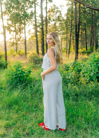 Blue Striped Flowy Pant Set - Select Trends Boutique