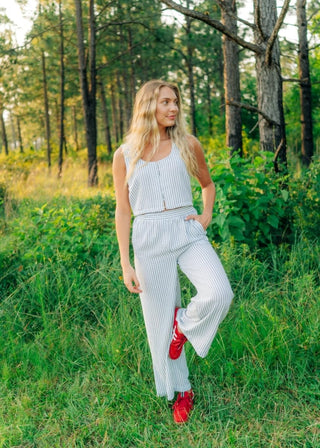 Blue Striped Flowy Pant Set | Select Trends Boutique