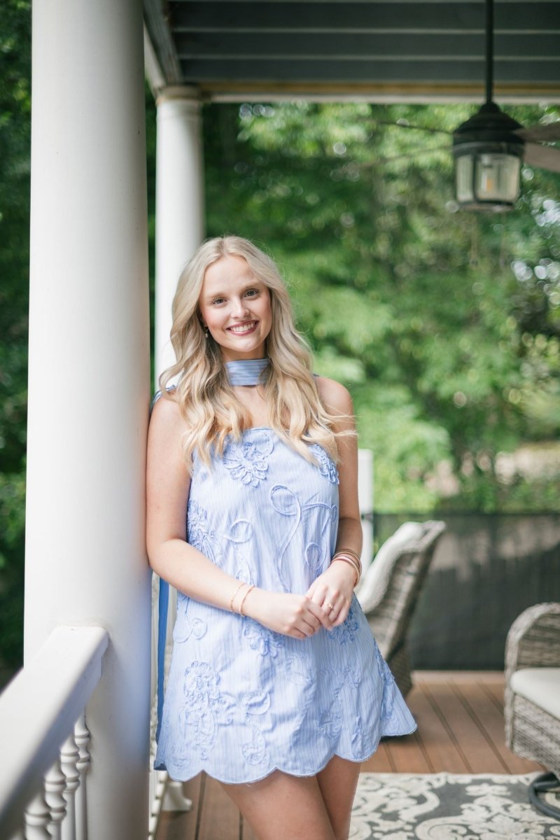 Blue Striped Scallop Dress