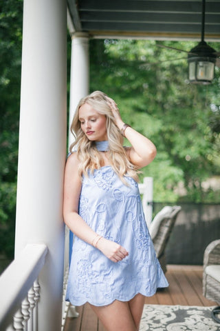 Blue Striped Scallop Dress | Select Trends Boutique