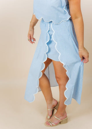 Blue Striped Scalloped Skirt Set | Select Trends Boutique