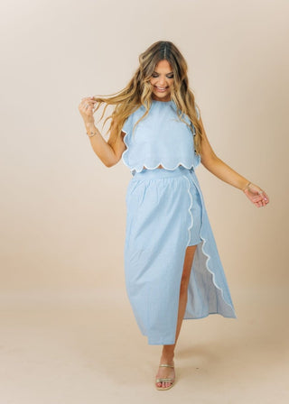 Blue Striped Scalloped Skirt Set | Select Trends Boutique