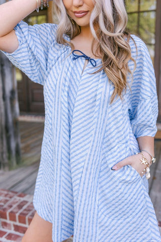 Blue Striped Seersucker Flowy Romper | Select Trends Boutique