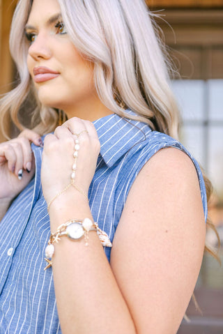 Blue Striped Synched Button Down Dress