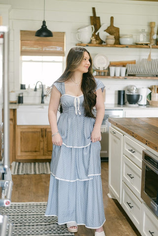 Blue Striped Tiered Ruffle Midi Dress | Select Trends Boutique