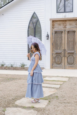 Blue Striped Tiered Ruffle Midi Dress | Select Trends Boutique