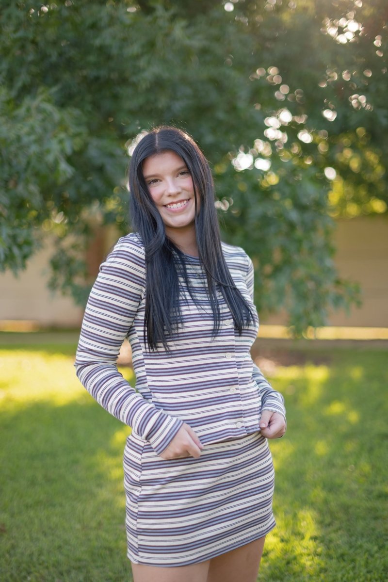 Blue Striped Top & Skort Knit Set