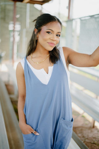 Blue Wash Casual Loose Jumpsuit - Select Trends Boutique