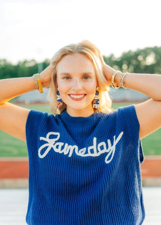 Blue & White Beaded Gameday Drops - Select Trends Boutique