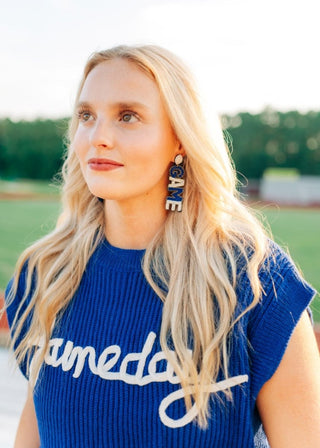 Blue & White Beaded Gameday Drops - Select Trends Boutique