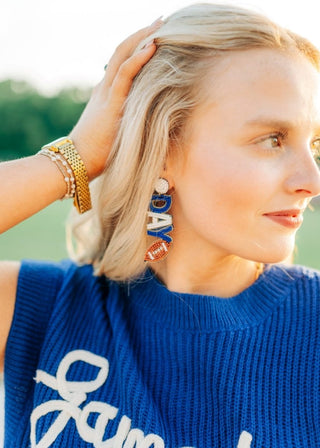 Blue & White Beaded Gameday Drops - Select Trends Boutique
