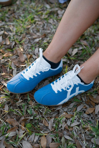 Blue & White Lace Up Sneakers - Select Trends Boutique