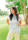 Blue & Yellow Floral V-Neck Blouse - Select Trends Boutique