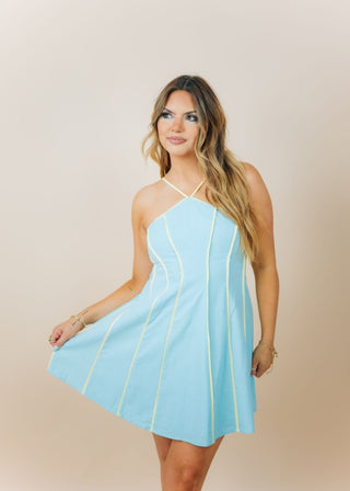 Blue & Yellow Halter Mini Dress | Select Trends Boutique
