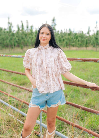 Blush Pink Floral Puff Sleeve Blouse | Select Trends Boutique