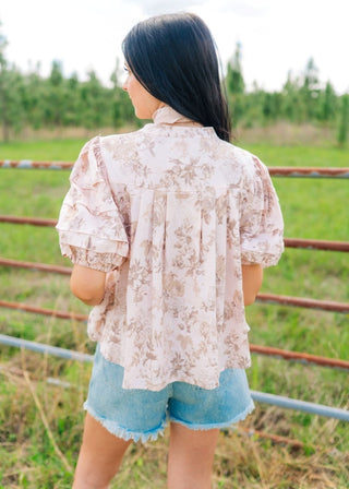 Blush Pink Floral Puff Sleeve Blouse | Select Trends Boutique