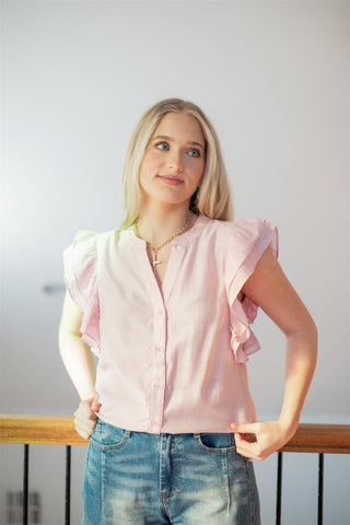Blush Pink Flutter Sleeve Blouse | Select Trends Boutique