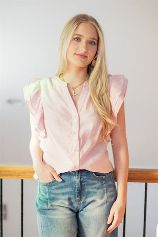 Blush Pink Flutter Sleeve Blouse | Select Trends Boutique
