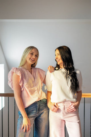 Blush Pink Flutter Sleeve Blouse | Select Trends Boutique