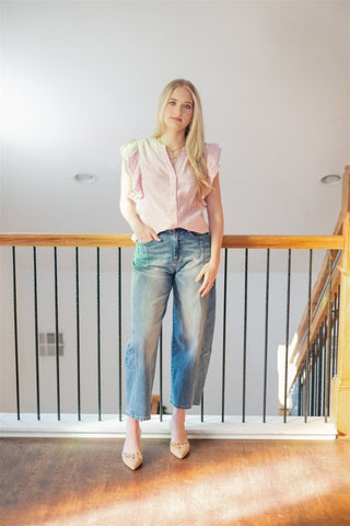 Blush Pink Flutter Sleeve Blouse | Select Trends Boutique