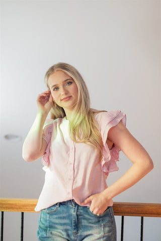 Blush Pink Flutter Sleeve Blouse | Select Trends Boutique