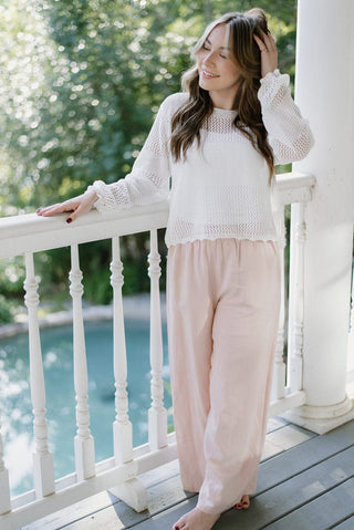 Blush Pink Linen Wide Leg Pants