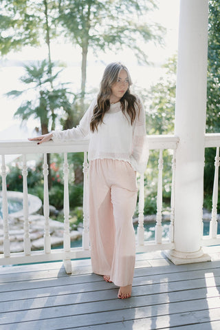 Blush Pink Linen Wide Leg Pants