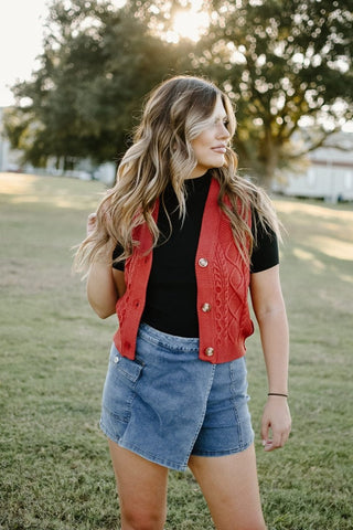 Brick Button Front Sweater Vest | Select Trends Boutique
