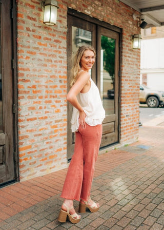 Brick Red Frayed Straight Leg Jeans - Select Trends Boutique