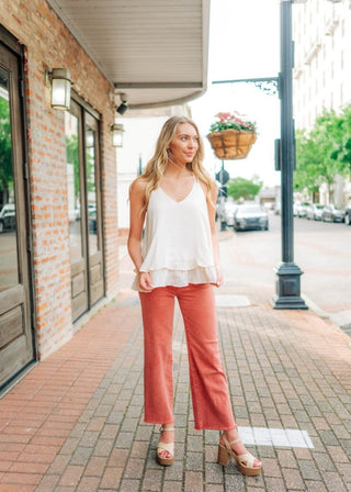 Brick Red Frayed Straight Leg Jeans - Select Trends Boutique