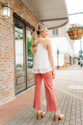 Brick Red Frayed Straight Leg Jeans - Select Trends Boutique