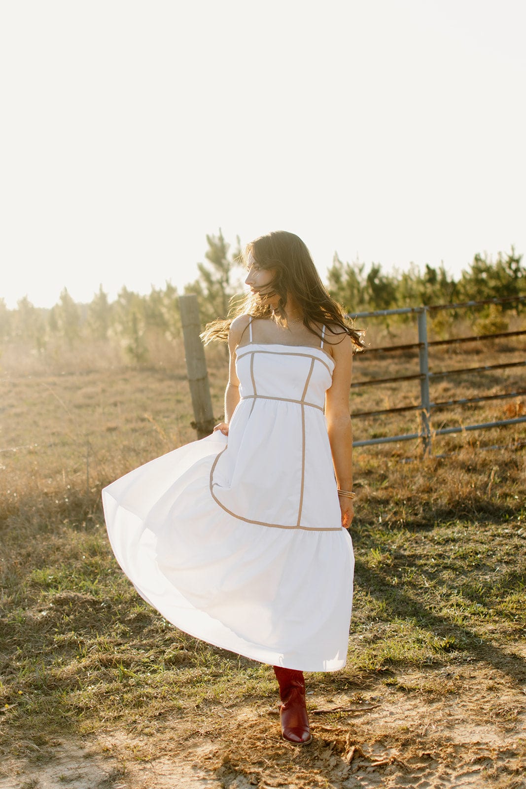 White Contrast Tiered Maxi Dress