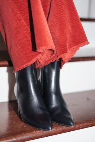 Black Leather Block Heel Booties