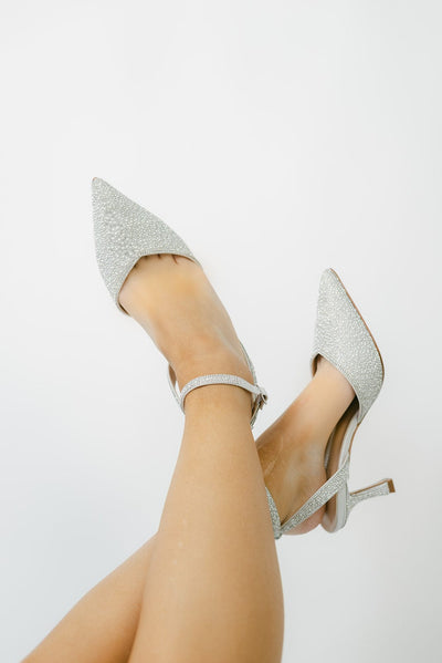 White Beaded Pearl Ankle Strap Heels