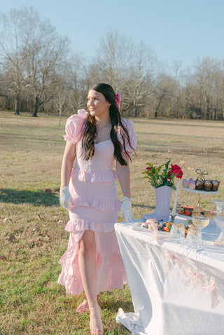 Baby Pink Button Ruffled Maxi Dress