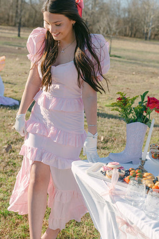 Baby Pink Button Ruffled Maxi Dress