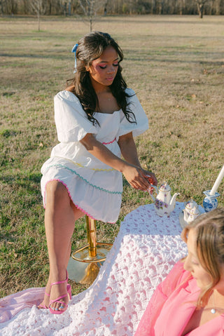 White Poplin Tiered Ruffle Color Dress