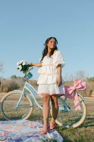 White Poplin Tiered Ruffle Color Dress